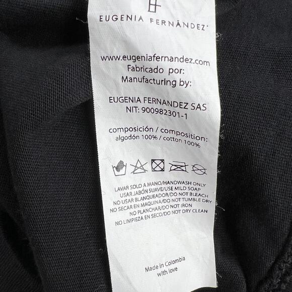 Eugenia Fernandez Floral Ruffle Shoulder Black Statement T-Shirt  Size S - Picture 9 of 10